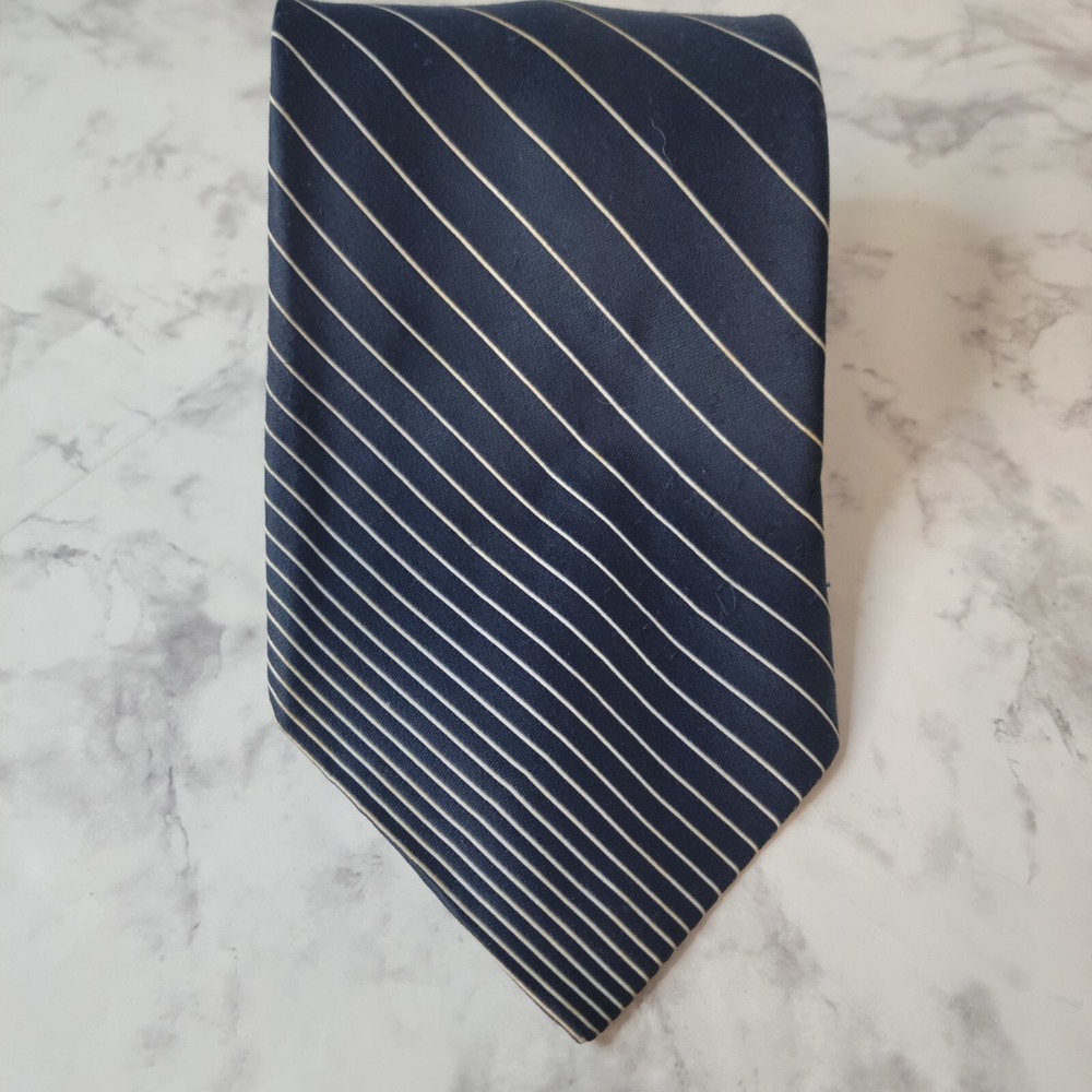 Givenchy Vintage Mens Tie Navy‎ Blue White Pinstripe Striped Polyester Designer